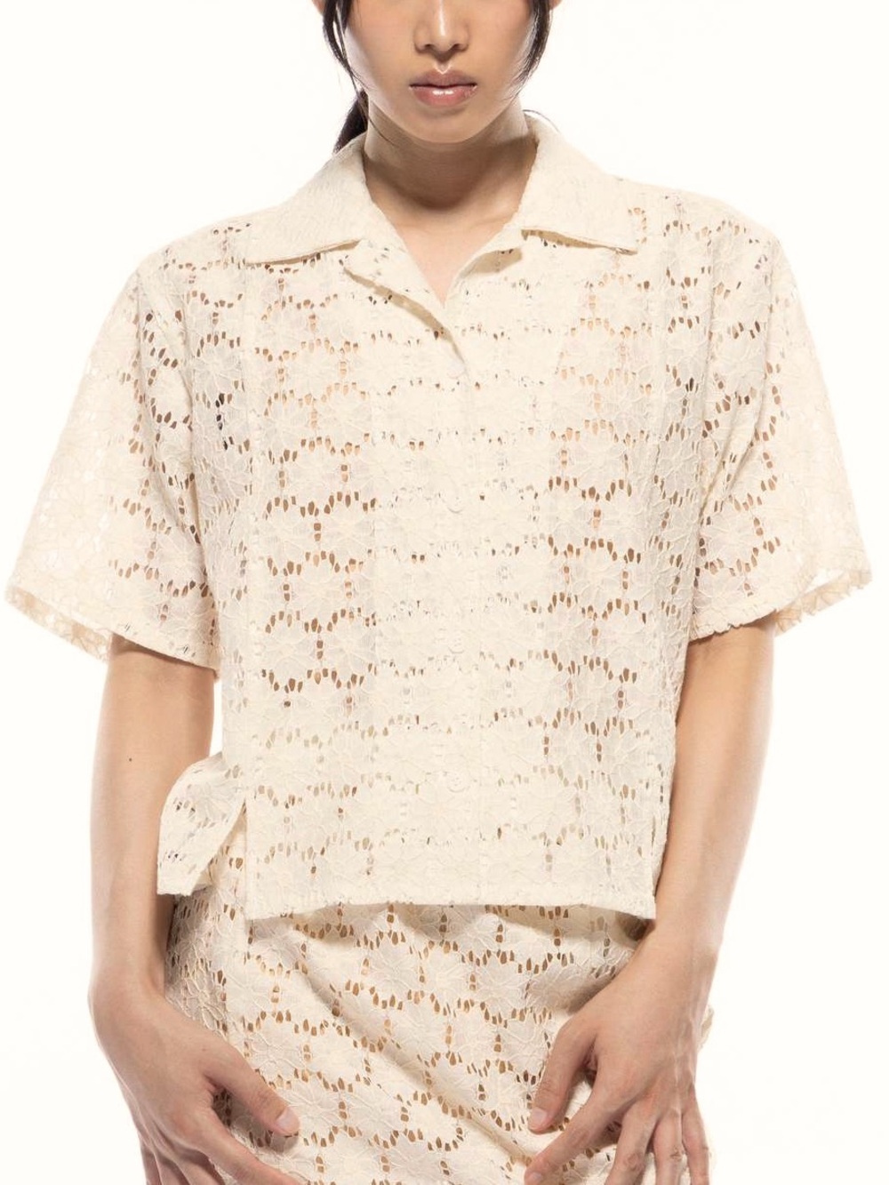 Toit Volant Tucson Shirt Ivory Cotton Lace Button Up Coastal Resort Top XS